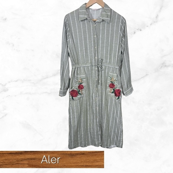 Aler size large tie waist embroidered dress - Picture 1 of 6